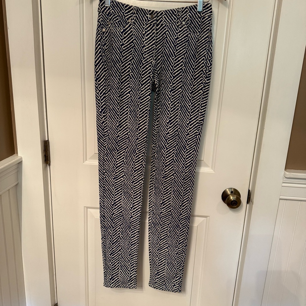 J McLAUGHLIN JEANS BLUE WHITE PRINT DENIM STRETCH STRAIGHT SKINNY SIZE 0
